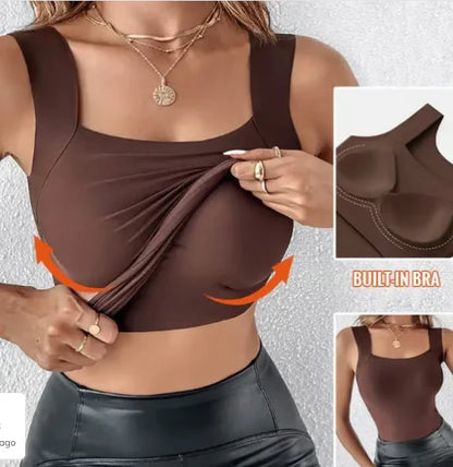 🏆Special Price $24.98!!💐Women's U Neck Tank Tops with Built-In Bra
