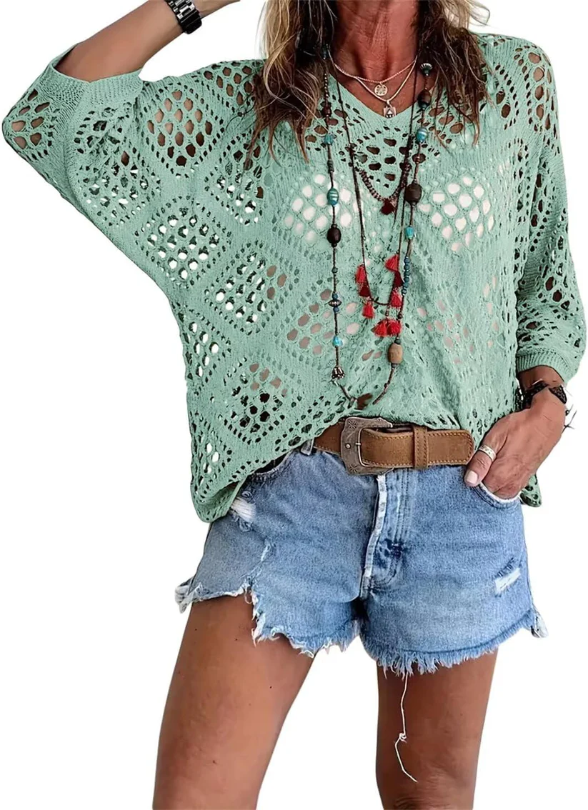 ⏰ Hot Seller — Almost Gone 49% OFF Today Only🔥 | Women’s Boho Crochet V-Neck Top