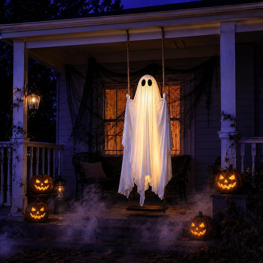 Giant Light-Up Halloween Ghost Swing – Interactive Outdoor Yard Decoration